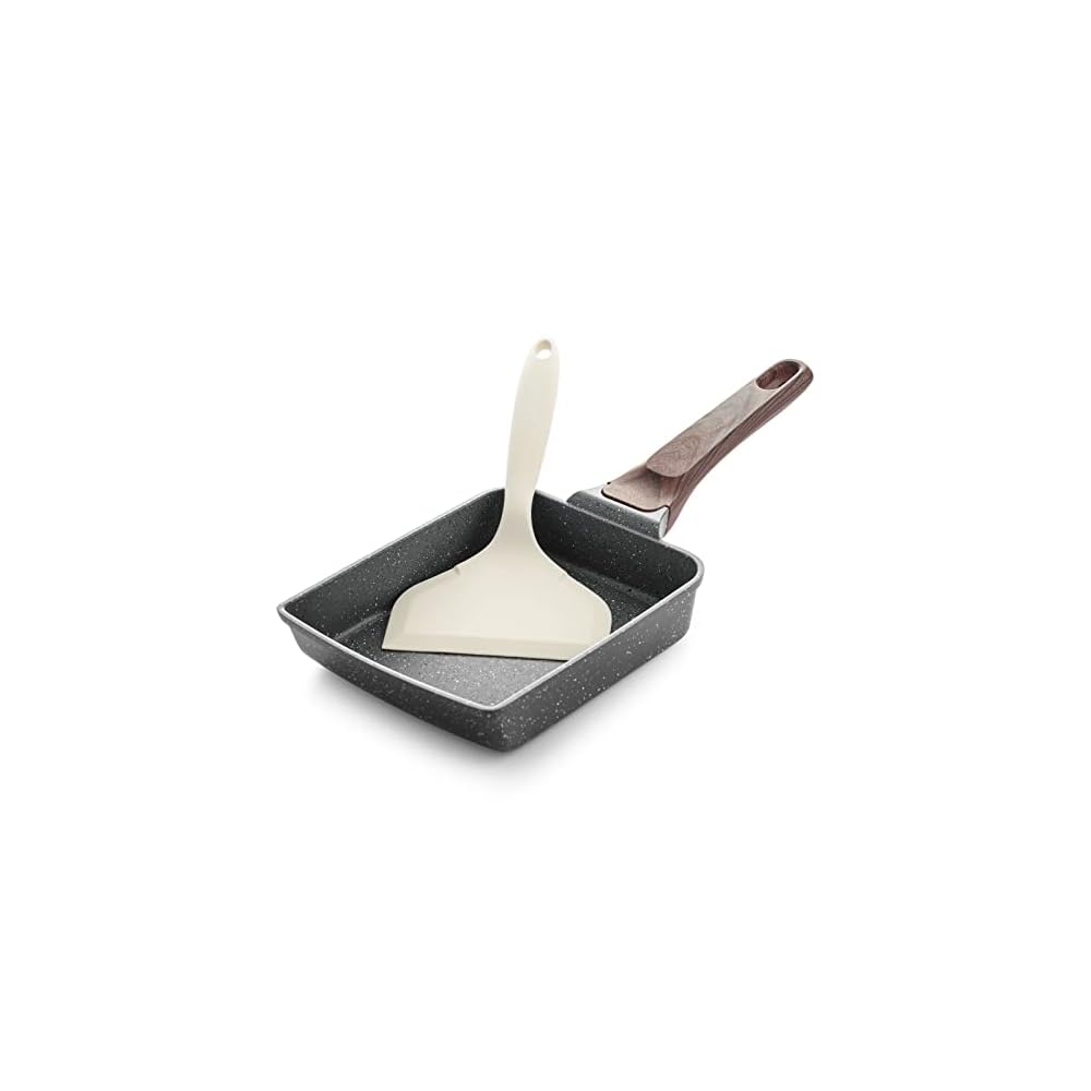 SENSARTE Egg Roll Pan with Spatula, 18cm X 15cm, IH/Gas Stove Compatible, Marble Coating,