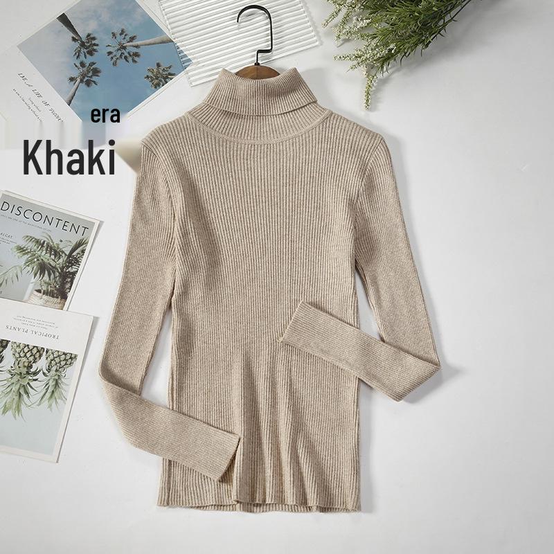 Women's Slim-Fit Knitted Turtleneck Sweater - Long-Sleeved, Solid Color, Warm for Autumn/Winter