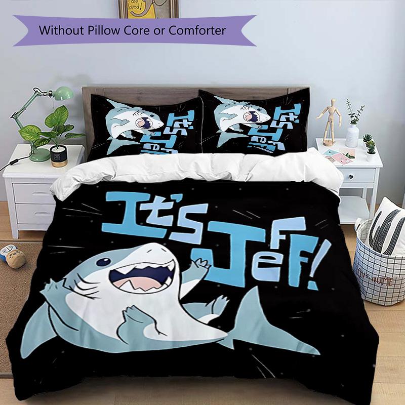 3pcs Jeff the Land Shark2 Pattern Bedding Set Duvet Cover Set Includes Duvet Cover &pillowcases, Perfect All Season Bedroom Decoration & Gift