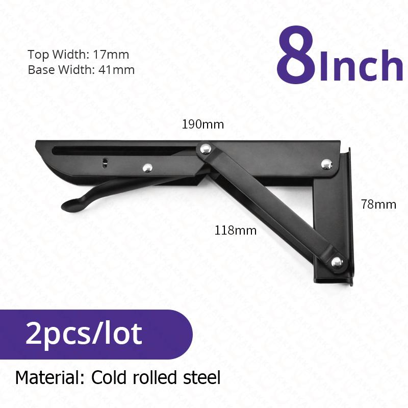 KAK 2pcs Folding Shelf Bracket Heavy Duty Stainless Steel Collapsible Shelf Bracket Hardware for Table Work RV Car Saving Space Black 8inch