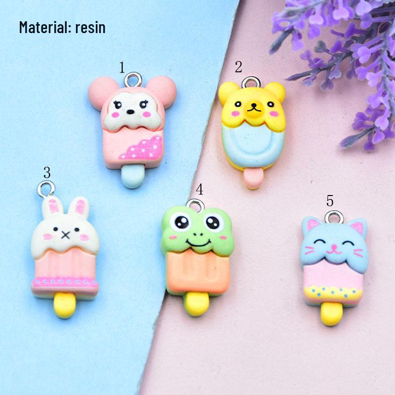 Resin Cartoon Animal Popsicle Charms: Frog, Bear, Rabbit - DIY Jewelry Accessories