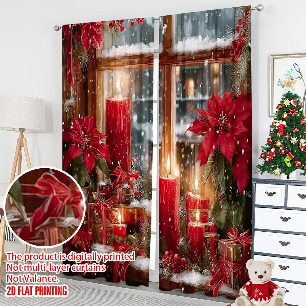 Classic Flat Printing Christmas Hot Curtains Digital Printed Polyester Drapes Party Decorations Use Set Of 2 Made