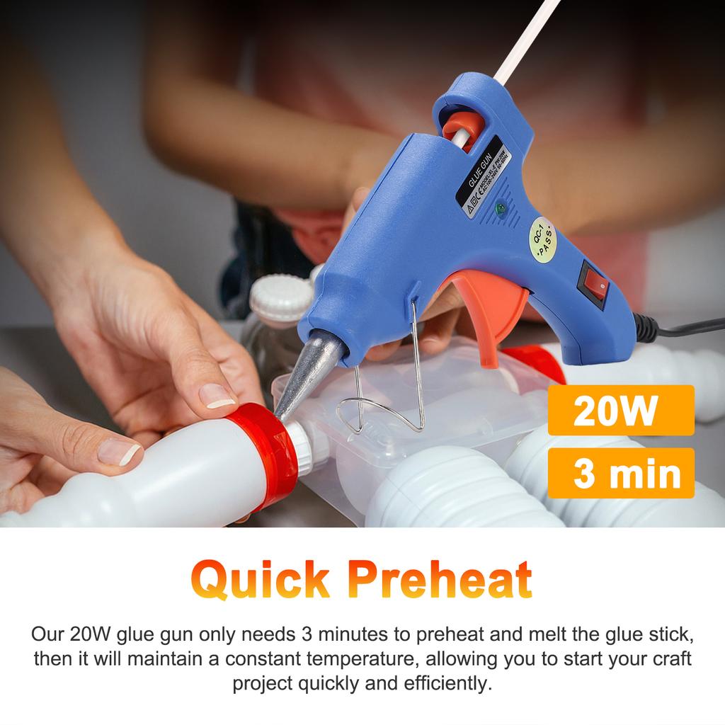 20W Hot Glue Gun Kit with 30pcs Glue Sticks, Fast Heating 3 Mins, Anti Leak Nozzle, Ergonomic Design for Crafts, Home,