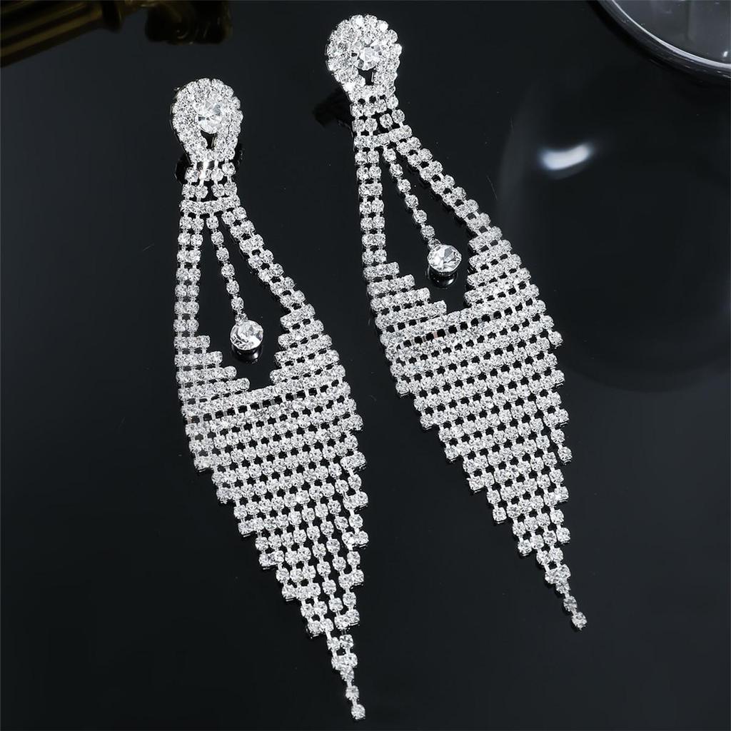 Luxury Rhinestone Tassel Earrings - Elegant Long Diamond Dangle for Women