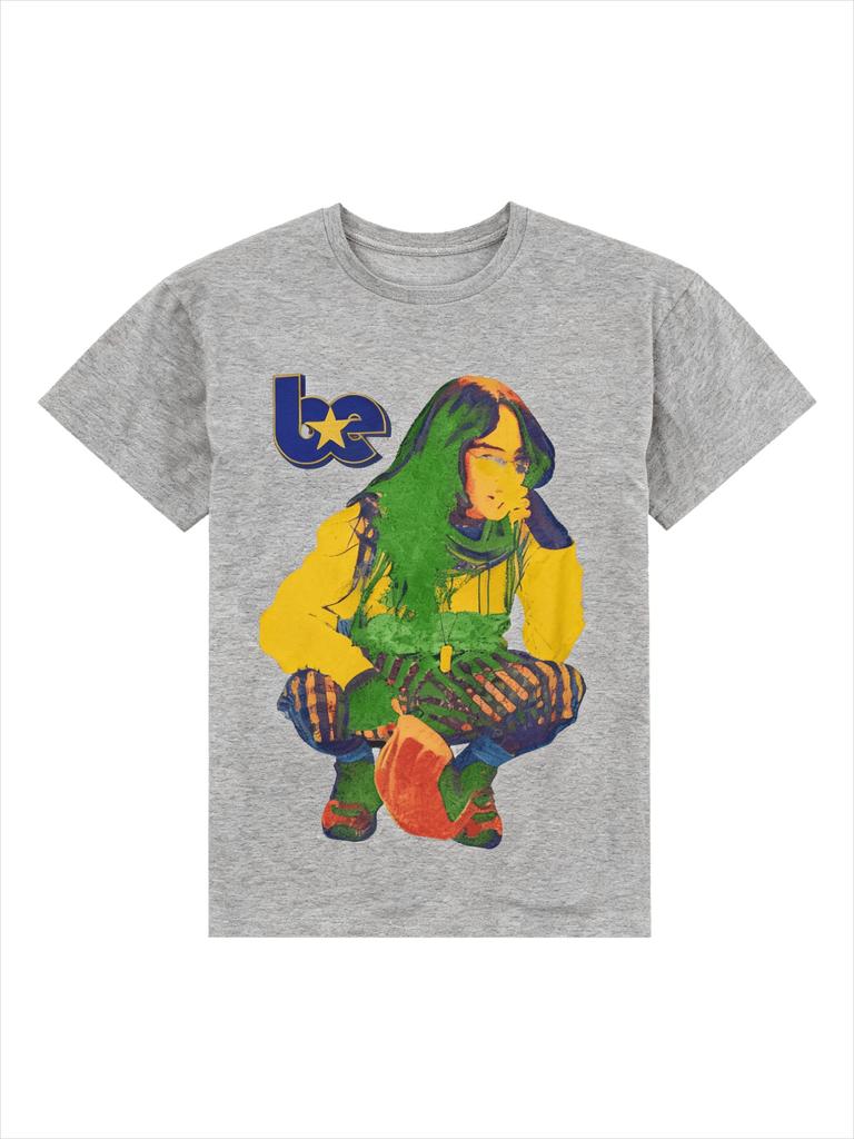 Billie Eilish Color Crouching Portrait Printed Casual Fashion Summer Tshirt for Unisex and Women Loose Oversized Cotton Tshirt