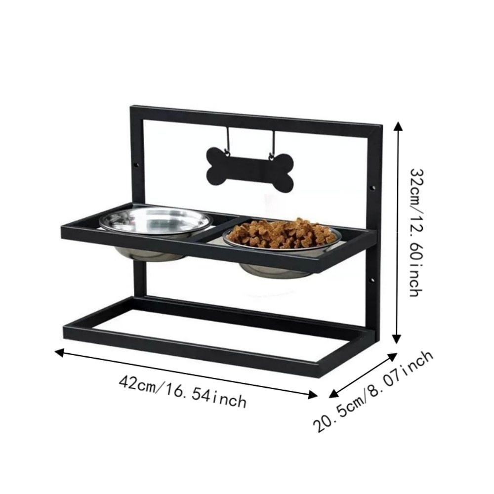 Iron Frame Elevated Dog Bowl Double Bowls Cat Bowl Stand Pet Feeder Raised Cat Bowl Holder Indoor