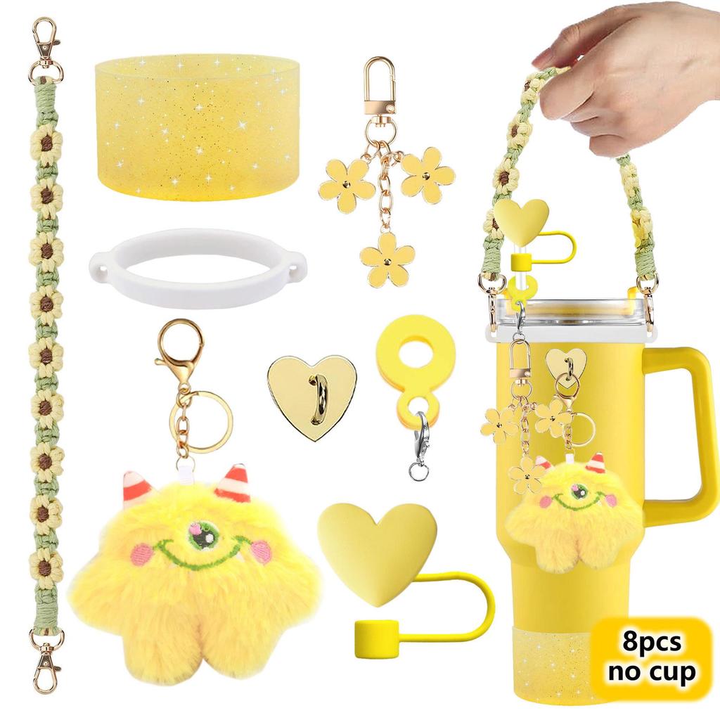 Stanley Cartoon Elf Pendant with Love Heart Peach Knot Rope and Straw Hat