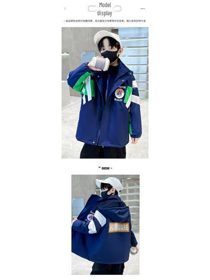 Boys' 2025 Fleece-Lined Three-in-One Hooded Windbreaker for Autumn and Winter