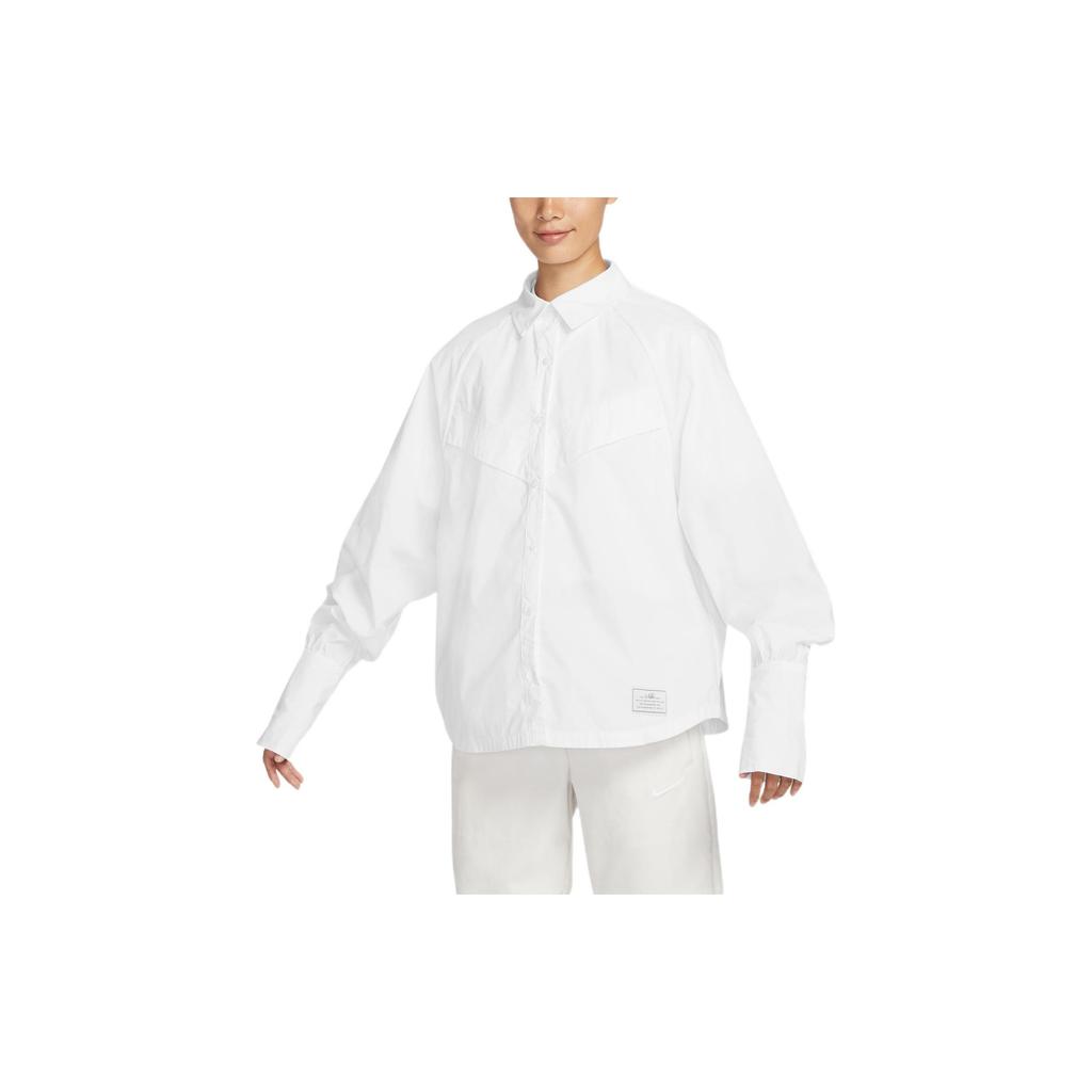 Nike Solid Logo Print Single-Breasted Breathable Windproof Sports Casual Polo Long Sleeve Shirt Women Shirts White DR5997-100