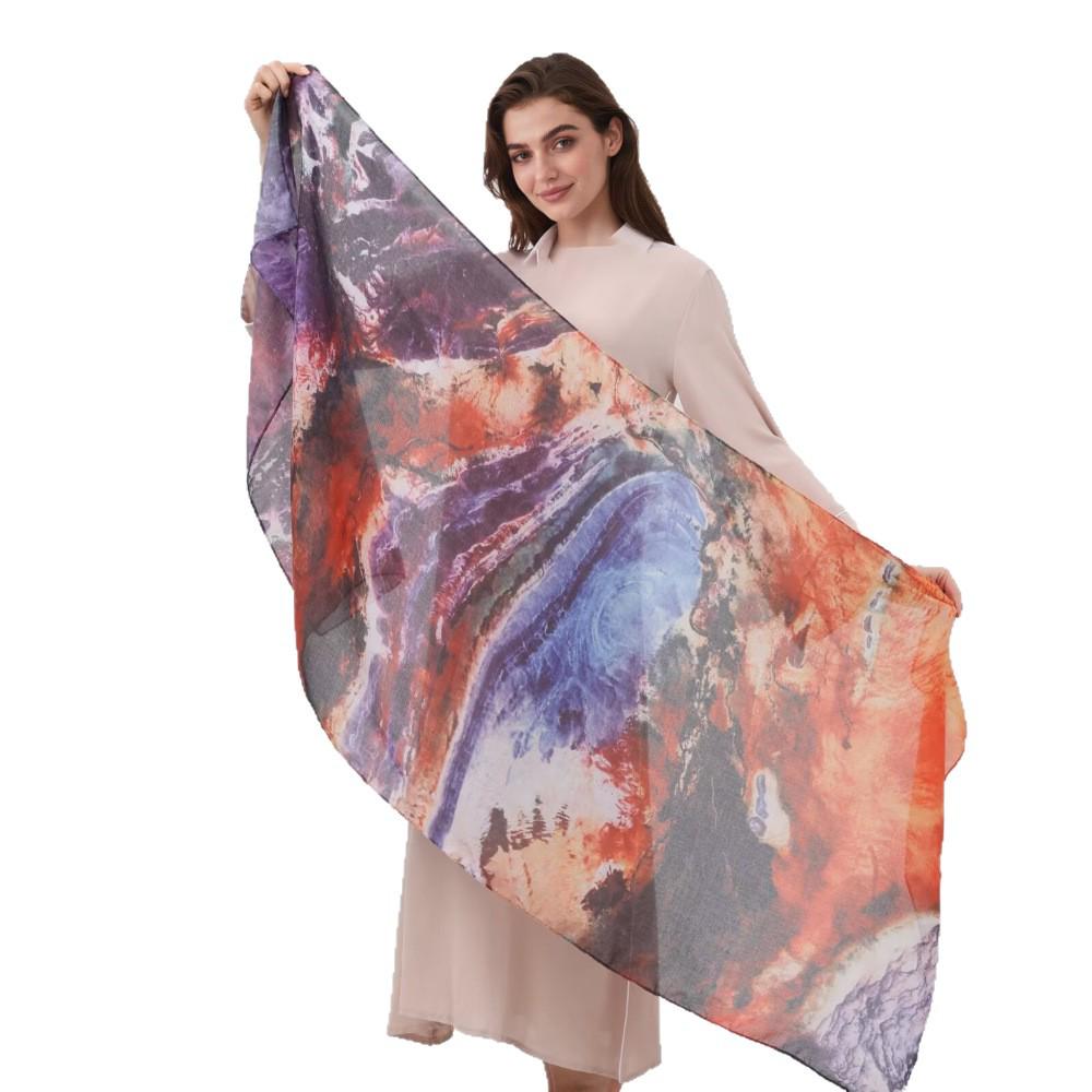 Women's Tie-Dye Watercolor Cotton Linen Scarf - Soft and Stylish Headscarf