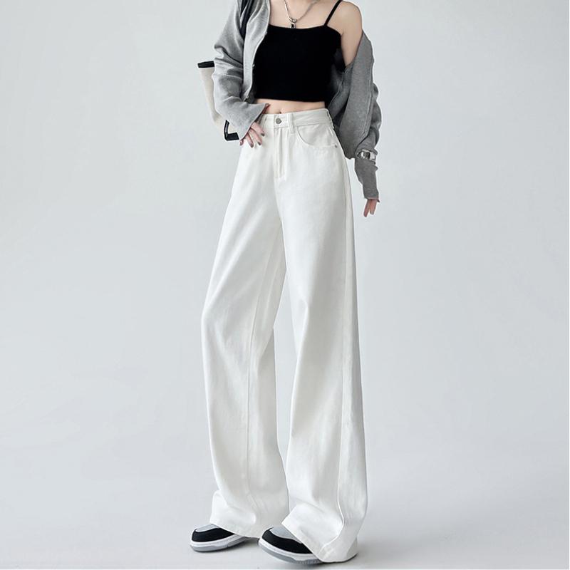 High Waist Wide Leg Denim Pants Women's Spring 2025 New Style Slimming Drapey Loose Floor-Length Narrow Straight Cut Trousers