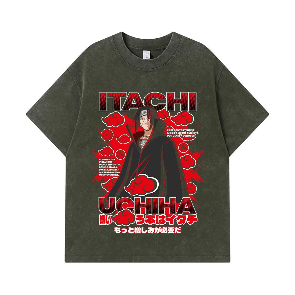 

Стиранные футболки 275 г/м² 100% Хлопок Naruto V22 Принт Итачи Унисекс Тяжелая Хлопковая Футболка S армия зеленый