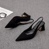 2025 summer fashion sandals new black bag head sandals women's pointed thick heel high heels women's fashion versatile temperament