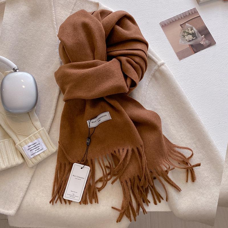 Winter Wool Scarf For Women Long Warm Cashmere Scarves Hijab Solid Lady Shawl Wrap Female Pashmina Bandana Head Scarfs New