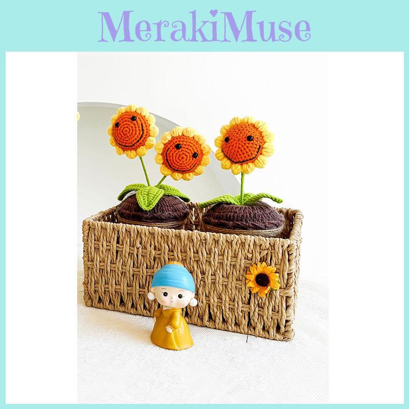 Cute Knitted Sunflower Pot Plant Ideal For Dorm Room Decor