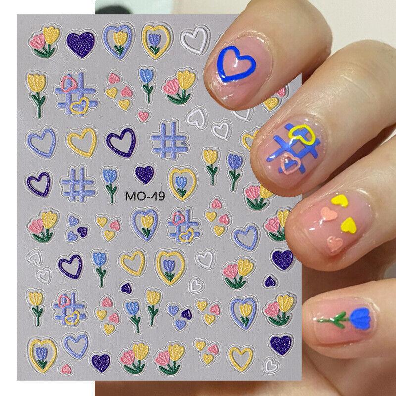 5D Nagelaufkleber mit Cartoon-Prägung und bunten Herzmustern, kindliche Aufkleber