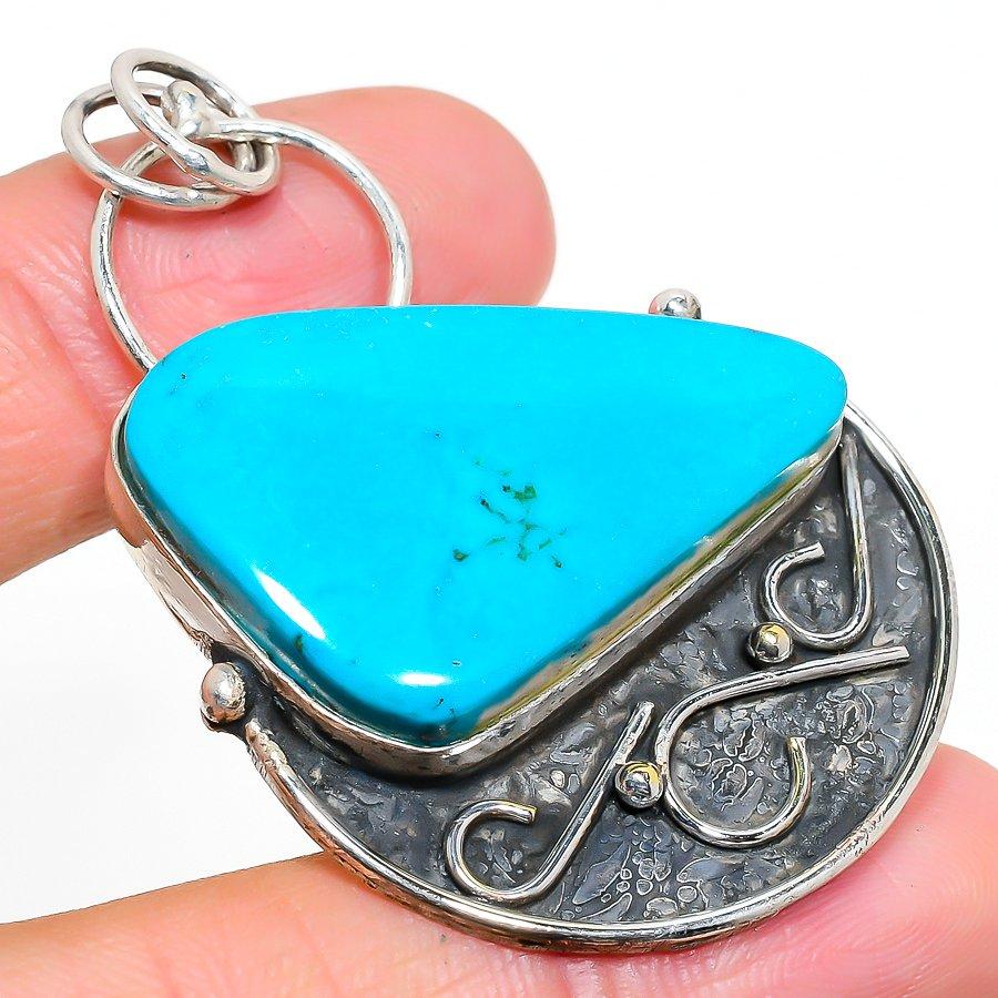 

Natural Tibetan Turquoise Gemstone 925 Sterling Silver Pendant 2.29 a5I57
