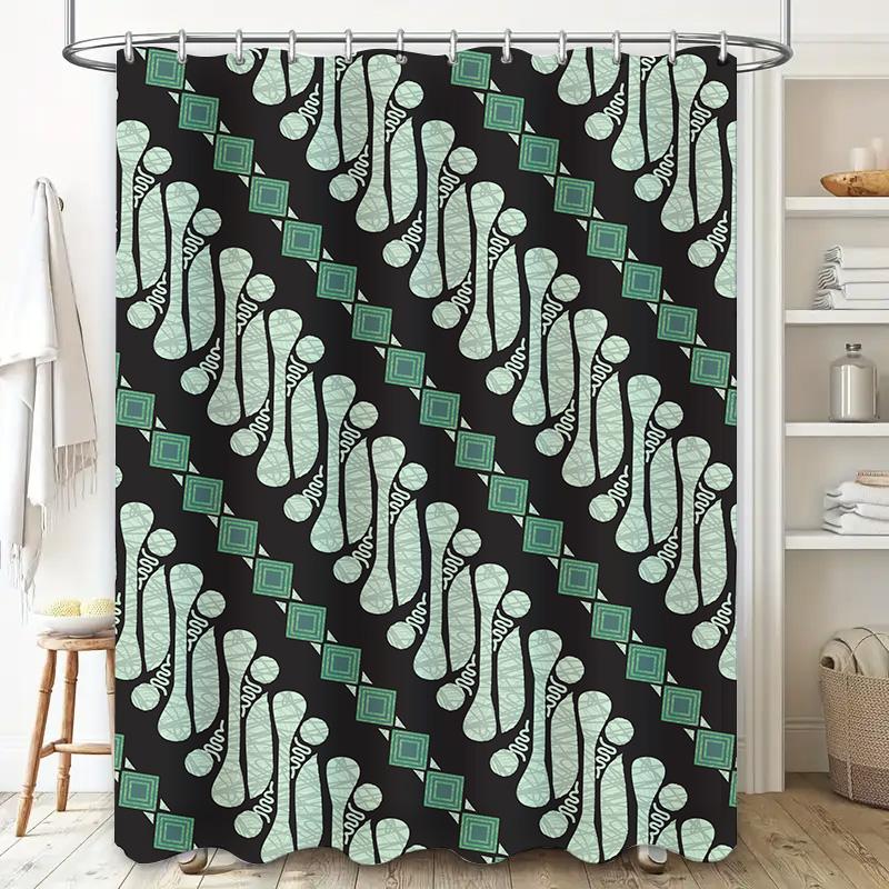 Modern Bathroom Shower Curtain Decorative Pattern Waterproof Fabric Printing Black Green Square 240X180cm