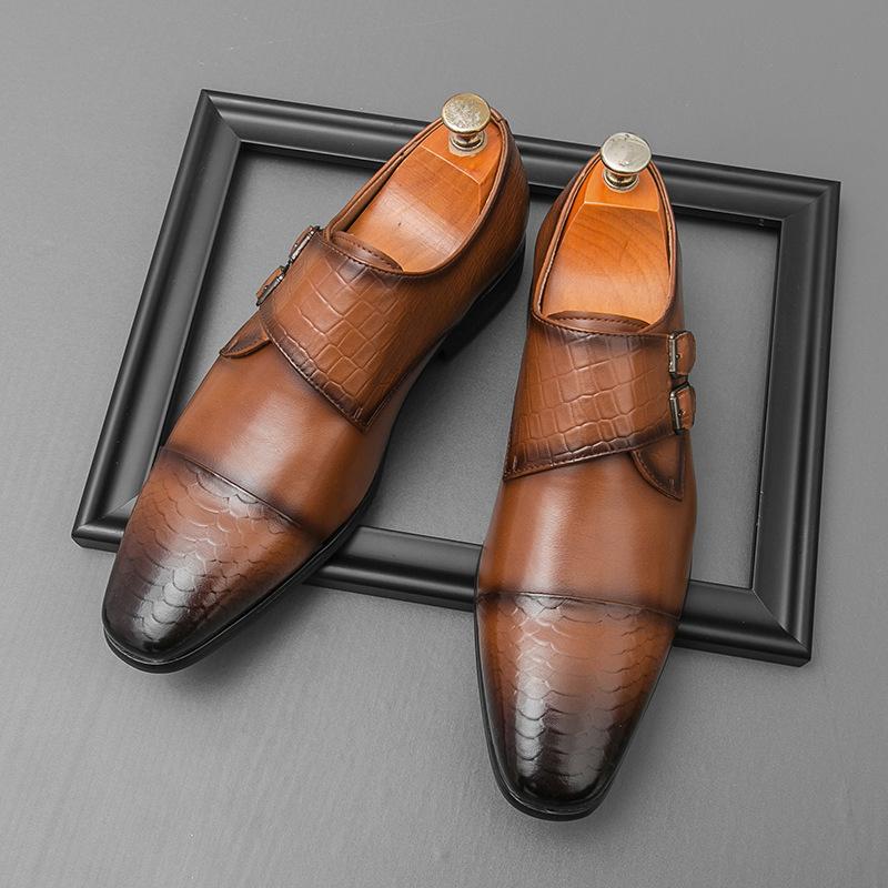 Men's British Pointed Leather Shoes Men's Young Gentlemen's Dress Buckle Small Leather Shoes Suit Shoes Tide Pair 2025