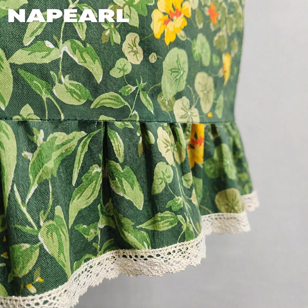 1PC NAPEARL American Countryside Printed Oven Skirt, Lotus Leaf Lace Edge Decorative Oven Door Curtain for Kitchen Home Decor