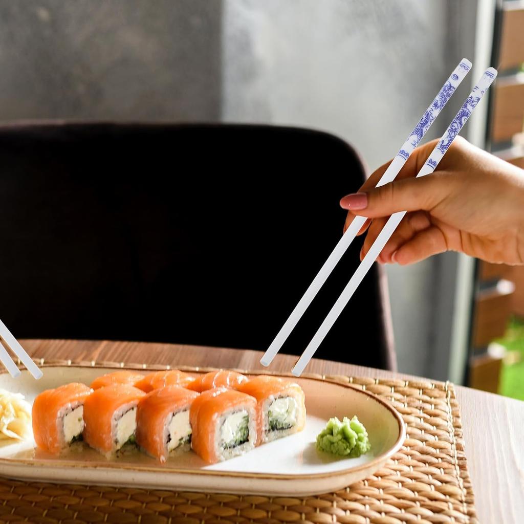 HOMSFOU 10 Par Niebiesko-Białe Porcelanowe Pałeczki do Jedzenia Domowe Pałeczki do Ramenu Naczynia Stołowe Pałeczki Ceramiczne Domowe Ręcznie Ciągnięte