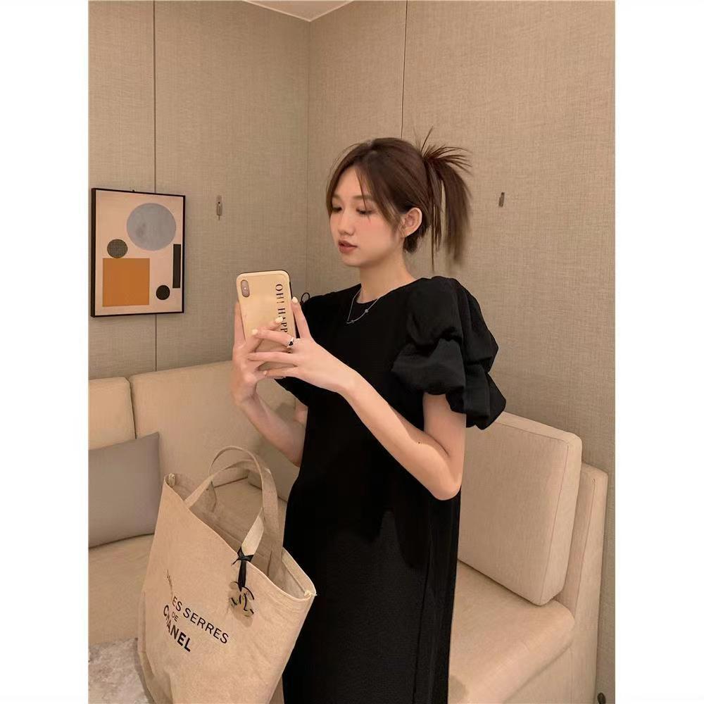 Bubble Sleeve Dress Women's Summer New Design Sense Niche Skinny Cover Meat Celebrity Temperament Long Skirt