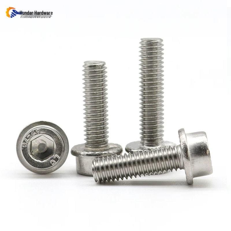 304 Stainless Steel Hex Socket Flange Screws with Washer, Anti-Slip Toothed Cup Head Bolts