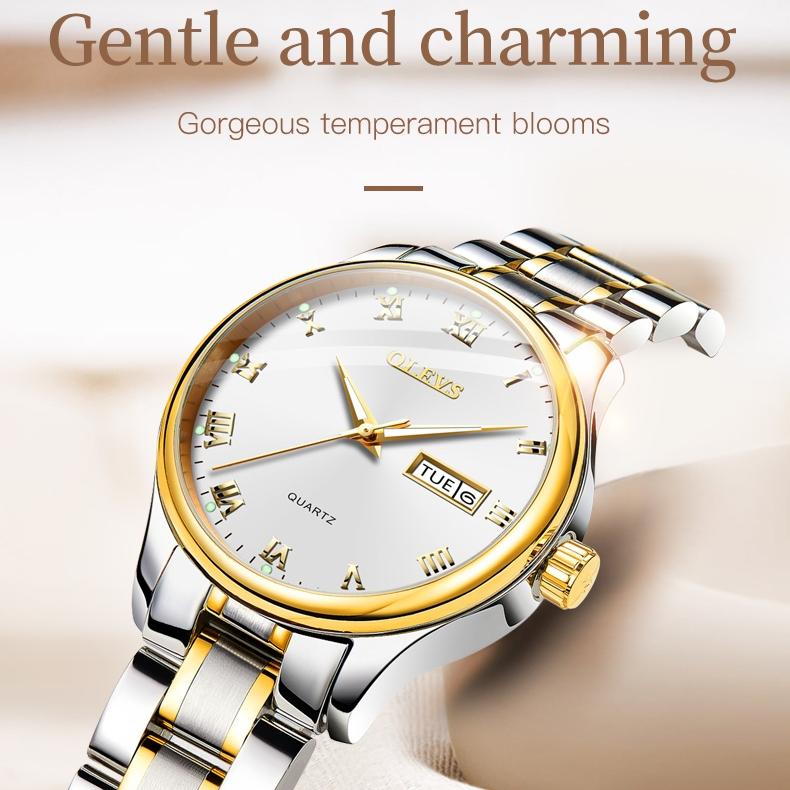 OLEVS Brand Watches Double Calendar Simple Quartz Watch Fashion Waterproof Steel Belt Men's Watch Men's Watch