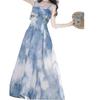 Guochao Stile Hong Kong Vestito Versatile Donna Estate Taglia Grande Versione Coreana di Alta Gamma Design con Spalline Gonne Vita Sottile Media e Lunga