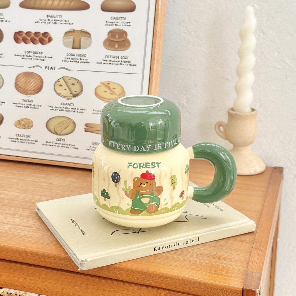 Milk fufu mug with lid cute ceramic cup girls couple water cup home coffee breakfast cup children