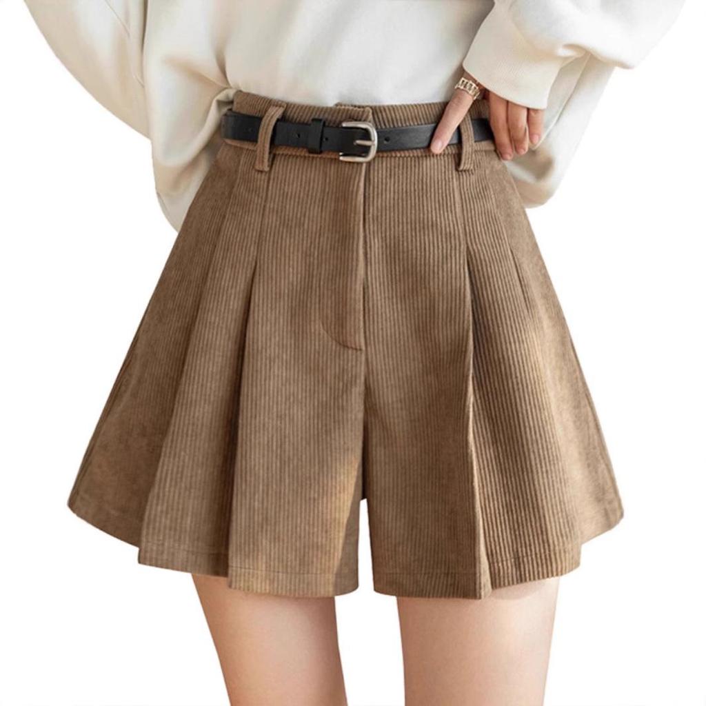 Women's High Waist Khaki Corduroy A-Line Pleated Skort for Autumn/Winter
