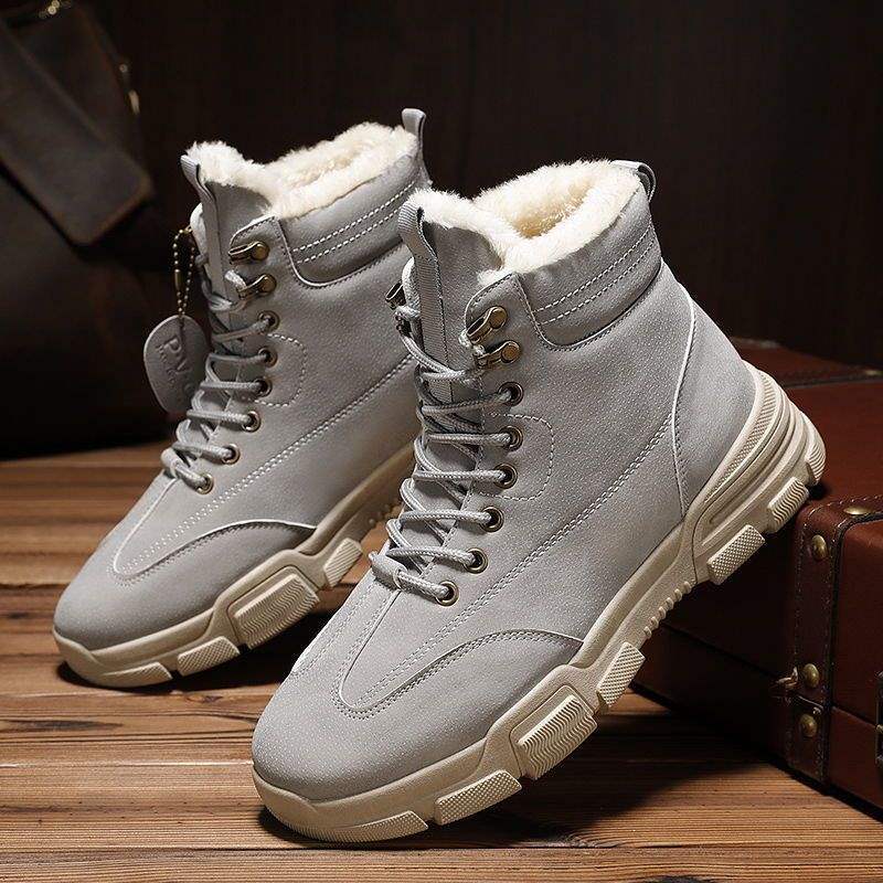 Snow Boots Men's Spring Velvet Thickened Thermal Cotton Boots Korean Version of British Style Middle Help Martin Boots Casual Versatile Trendy Shoes