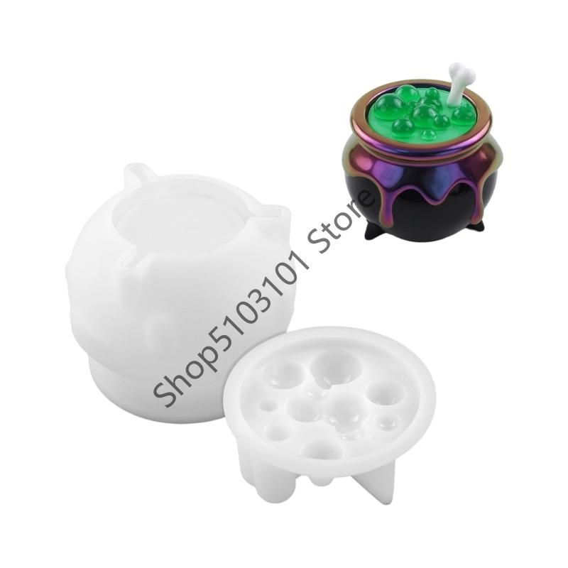 

X6HE Multipurpose Halloween Cauldron Mold Silicone Texture Suitable for Candy Jars Resin Art Projects and Themed Parties