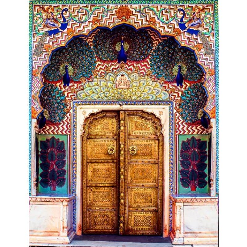 India Jaipur Lotus Gate Door Colorful Posters and Prints Canvas Printing Vintage Wall Art Picture for Living Room Home Decor