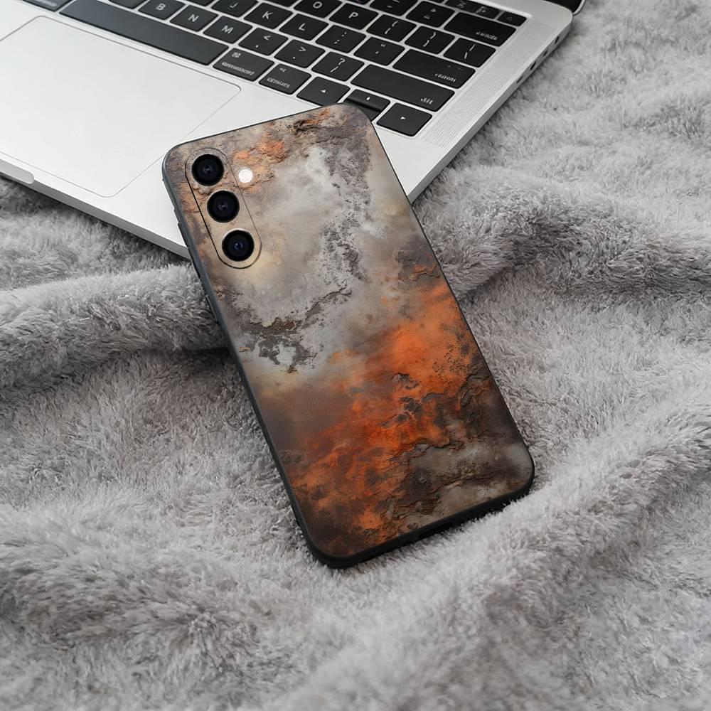 Natural- rust- texture Phone Case For Samsung Galaxy A73,A71 A72,A70,A53,A52,A51,Soft Silicone Black Cover