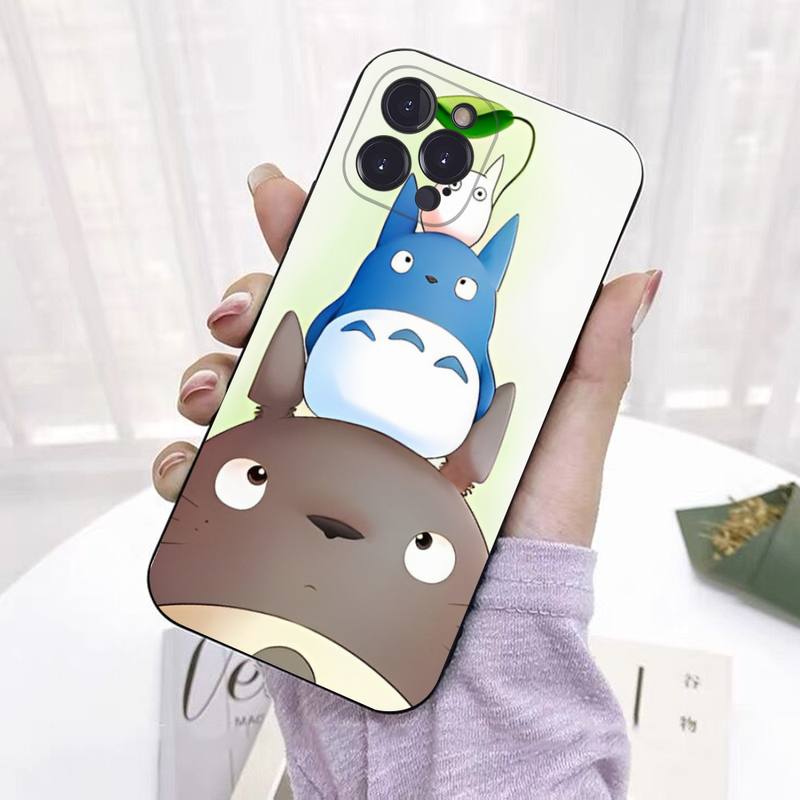 Coque de téléphone Capa Black Shell Totoro pour iPhone 8 7 6 6S Plus X SE 2020 XR XS 14 11 12 13 Mini Pro Max