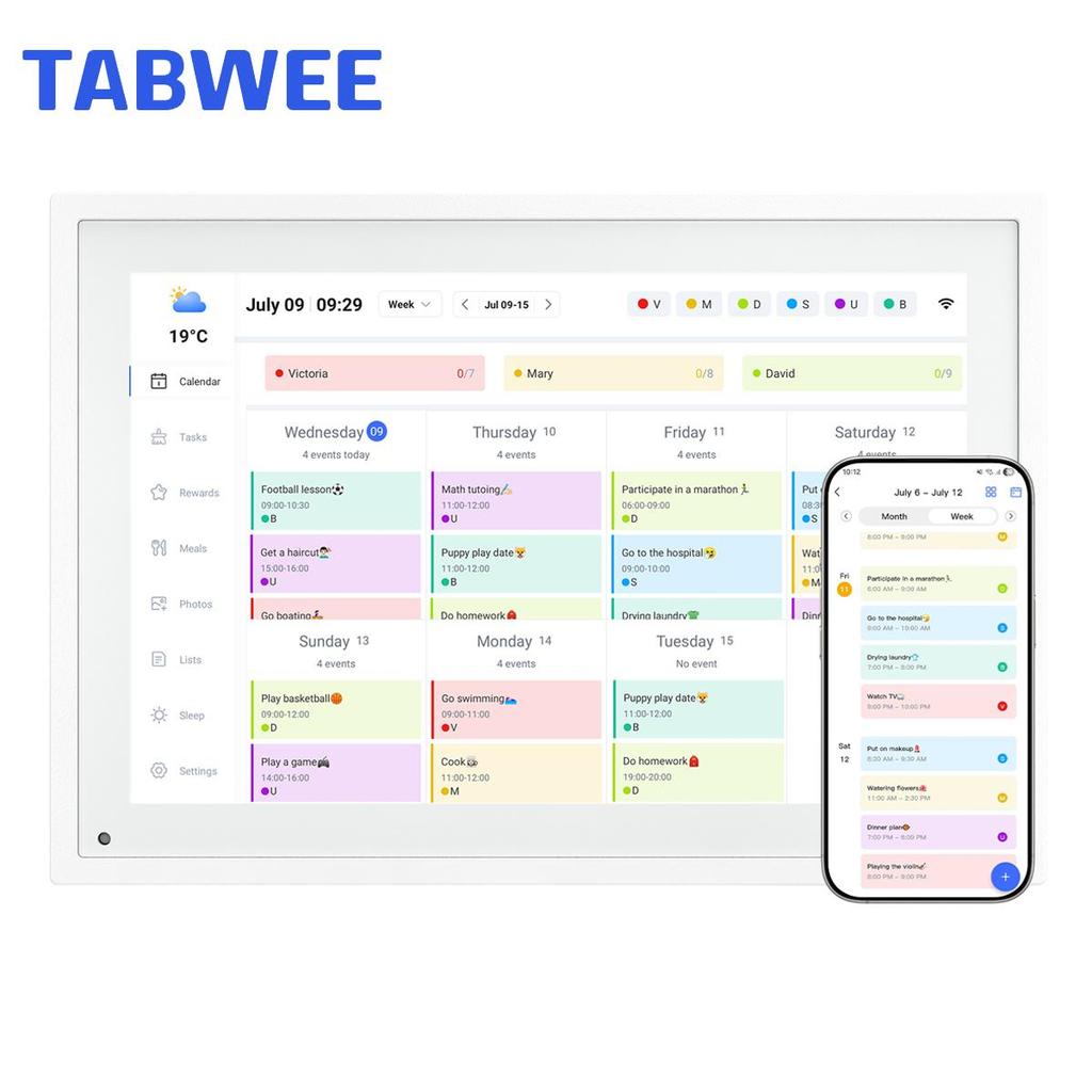 TABWEE Digital Calendar P10 10.1 Inch Touch Screen Calendar App Sync List Notepad Family Calendar Electronic Calendar