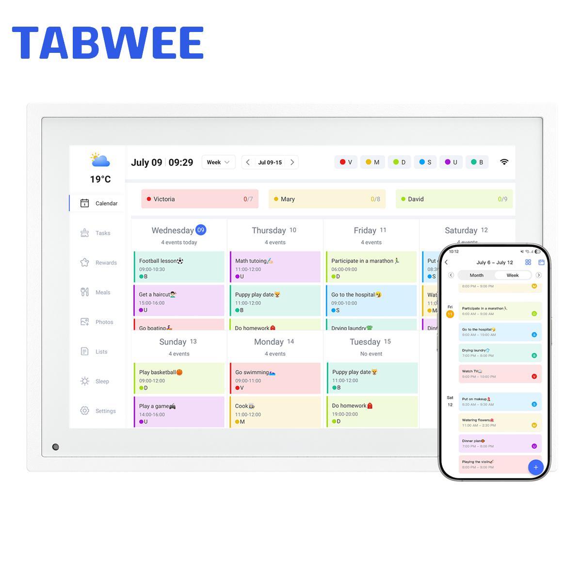 TABWEE Kalendarz Cyfrowy P10 10,1-calowy Ekran Dotykowy Synchronizacja Aplikacji Kalendarza Lista Notatnik Kalendarz Rodzinny Kalendarz Elektroniczny
