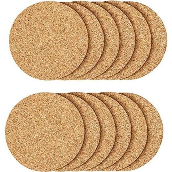 Stylish Cork Coasters Wooden 5mm Thick 10cm Diameter Round Shape Set 12 Heat-resistant Non-slip Drinks Warm Gift Large Capacity Suitable Glasses Mugs