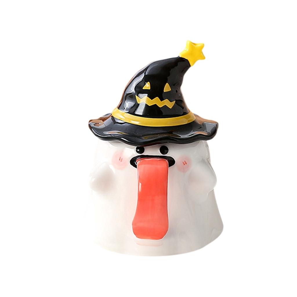 Halloween Cup With Witch Hat Ghosts, Cute Creative Tongue Sticking Cup, Novel Halloween Ceramic Tea Cup