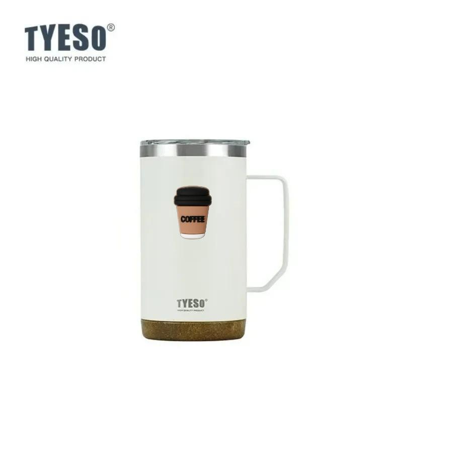 Tyeso 710ml Thermoses Wood Grain Base Desktop Office Large Capacity Covered Drinking Cup Stylish Functional for Home Work with Coffee Sticker
