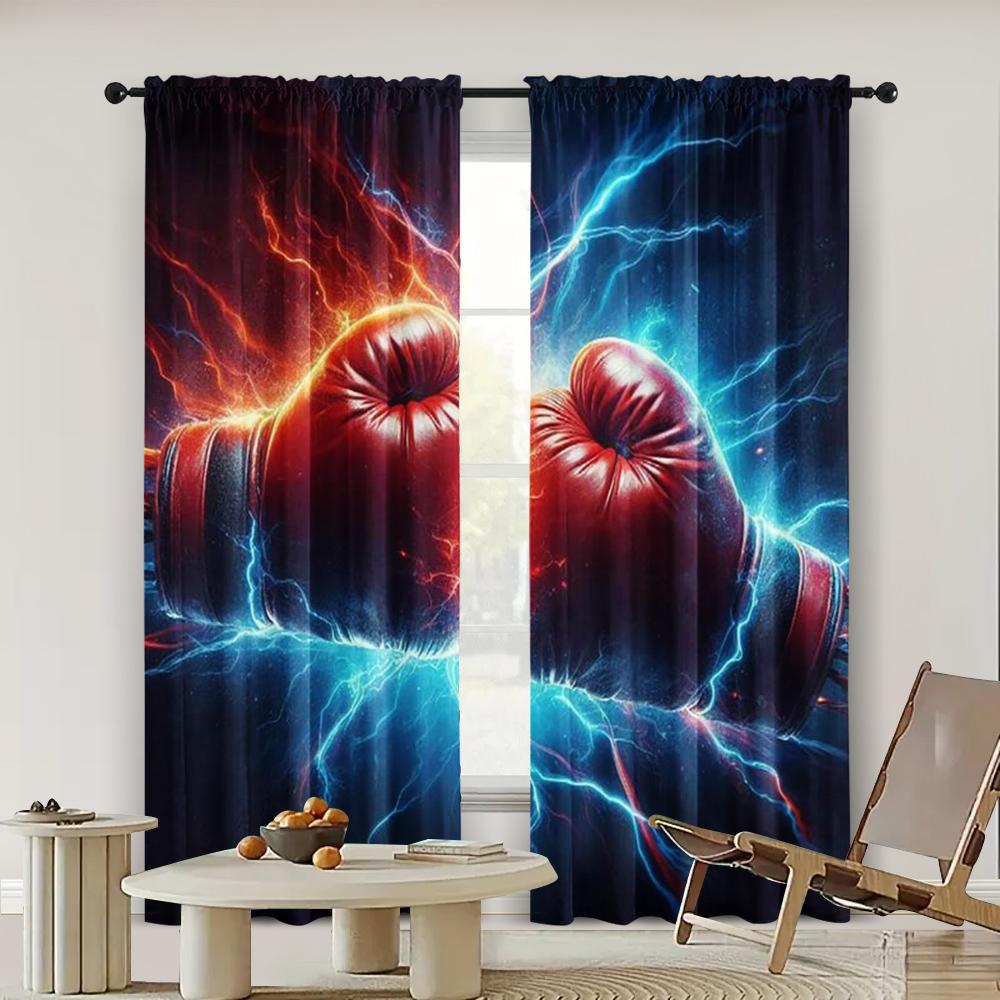 2pc,  Window Curtains Boxing Flame Lightning Competition Versatile Durable Polyester,Without Electricity Versatile Applies to