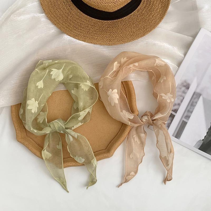 Triangle Scarf Small Fresh Headscarf Retro Silk Scarf Literary Flower Scarf Thin Gauze Scarf Headscarf Headband Tied Hair