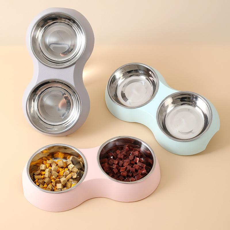 Pippi Tao Macaron Cowhide Textured Pet Double Bowl INS Wind Oval Simple Pet Bowl