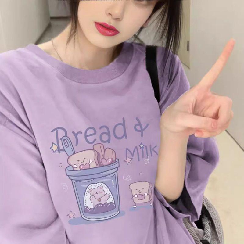 

Plus-Size Women s Taro Purple Loose Cartoon Short-Sleeve T-Shirt, Summer Mid-Length Top Purple 3XL [Recommended 72.5-80kg]