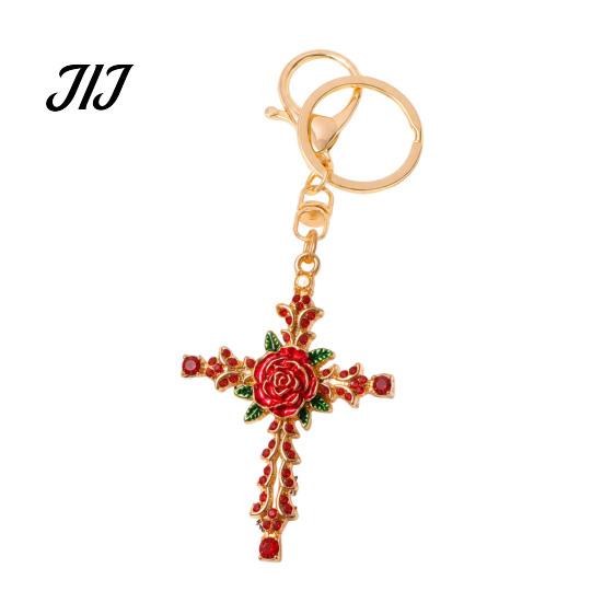 Zinc Alloy Keychain Retro Rhinestone Rose Keychain, Golden Plated Key Ring for Purse Charm Men Women, Pendant Handbags Backpacks Decoration
