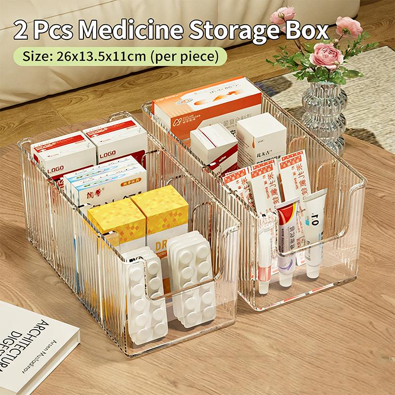 Clear Expandable Medicine Organizer Box Adjustable PET Plastic Drawer Divider Storage Container For Pills Vitamins Cosmetics Fit