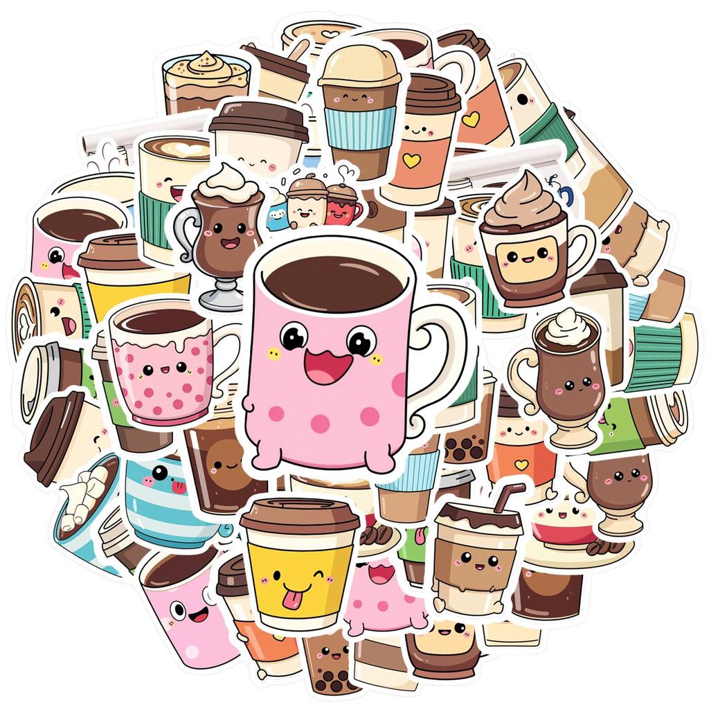 35pcs Playful Coffee Stickers Cute Cute Drinks Stationery Stickers Funny Stickers For DIY Phone Guitar Laptop Notebook Suitcase