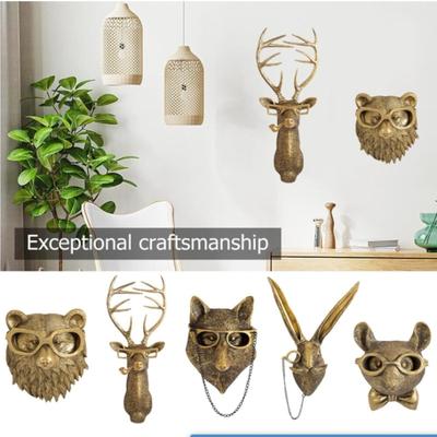 Cabeças de Animais Decoração de Parede Esculturas de Resina Decoração de Pendurar na Parede Imitação Escultura de Parede Vintage para Sala de Estar Quarto Escritório