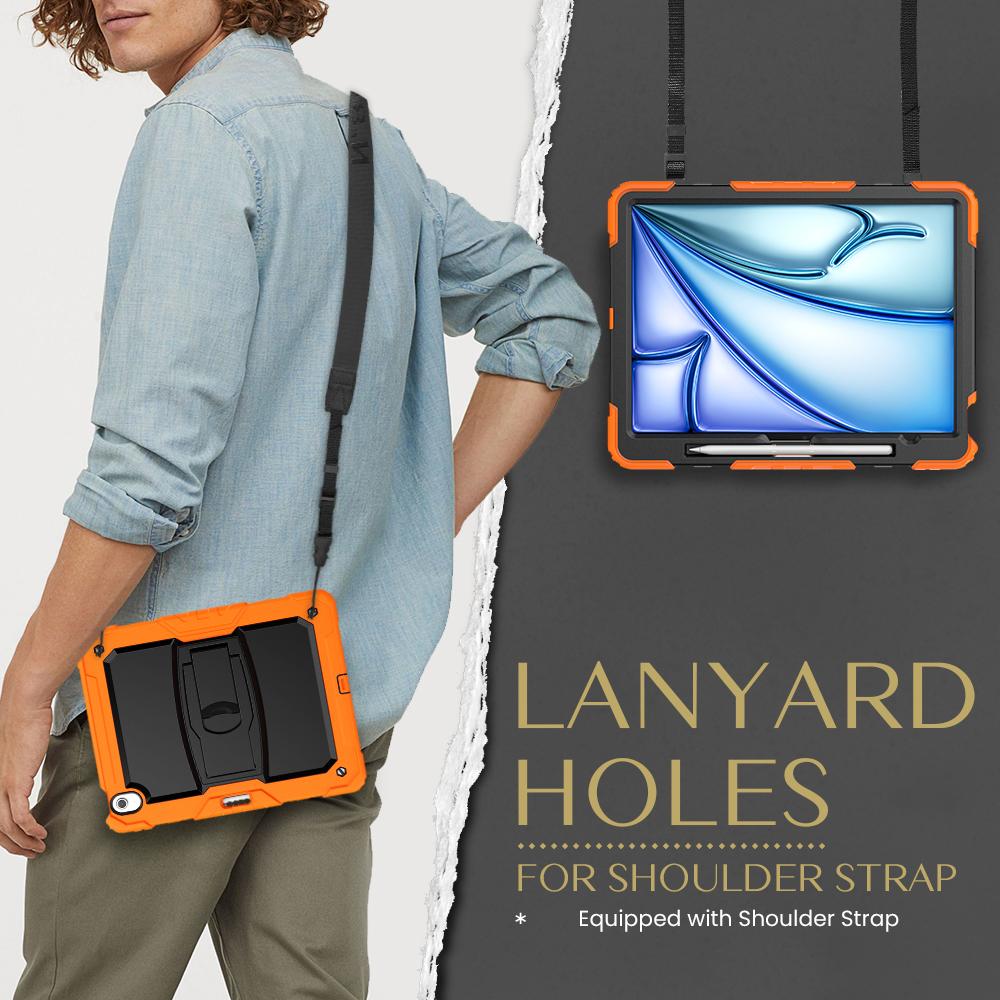 For iPad Air 13 (2025)/(2024) Case PC+Silicone Kickstand Pen Slot Tablet Cover with Shoulder Strap